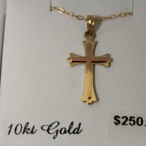Two Tone 10k Gold Cross Pendant Necklace